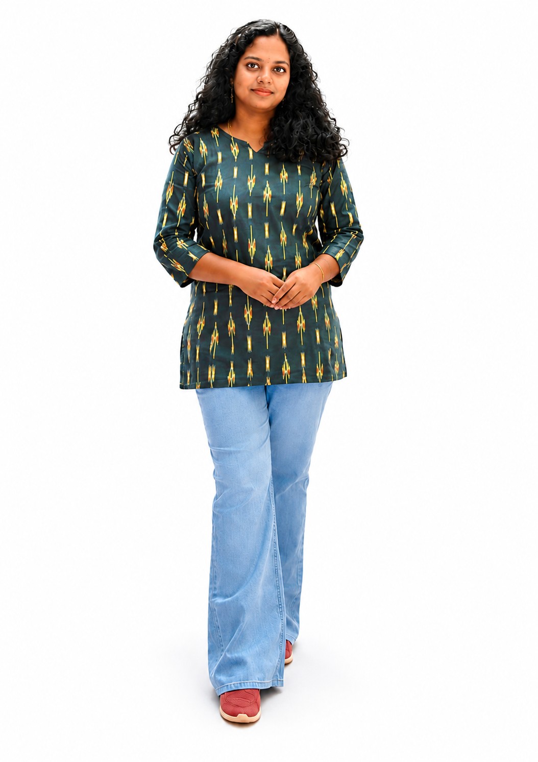 Casual Regular Sleeves Printed  Women Tops(Short Kurthi)