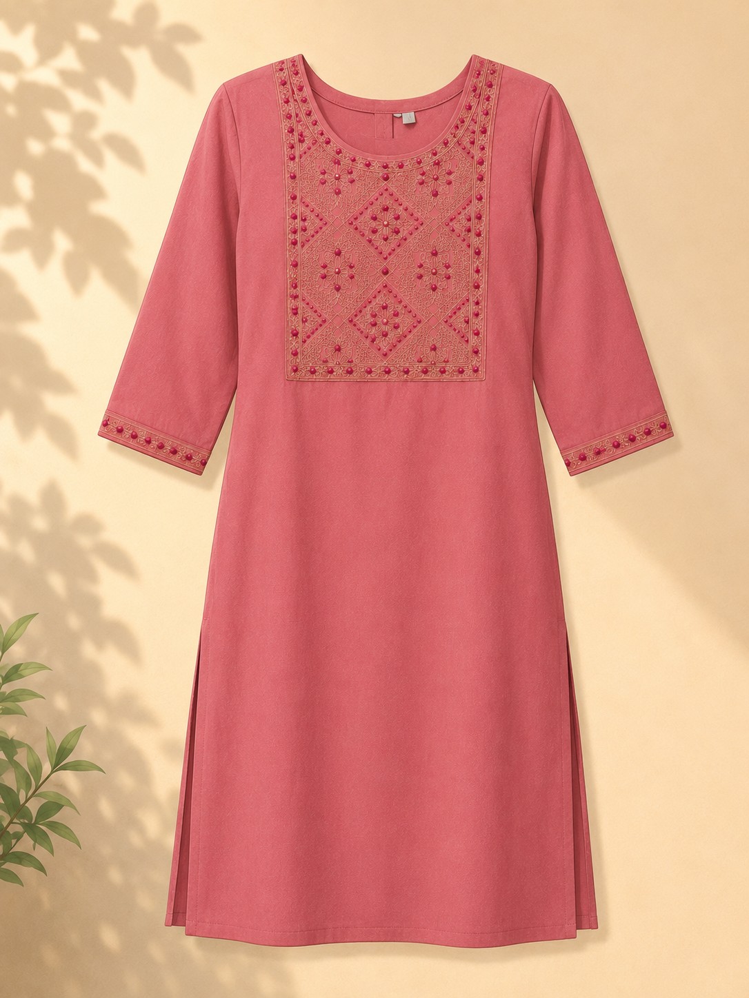 Premium vatican silk kurti fabric , straight cut - Rose Color