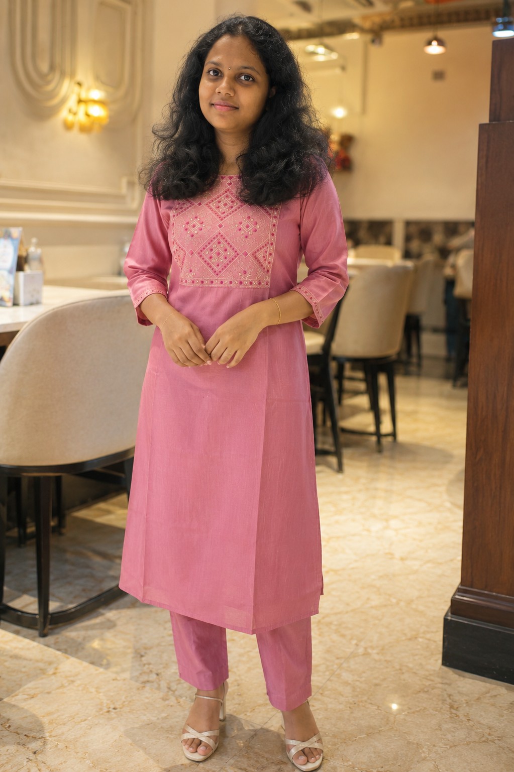 Premium vatican silk kurti fabric , straight cut - Rose Color