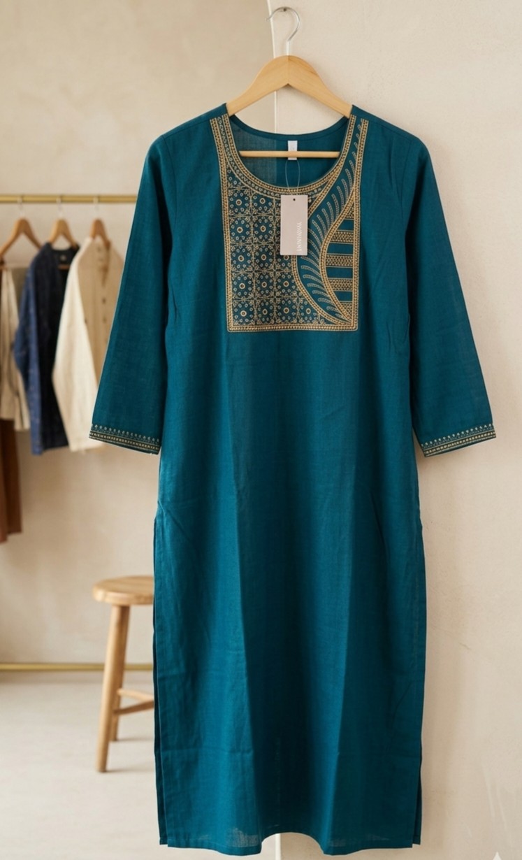 Premium vatican silk kurti fabric , straight cut - Green color