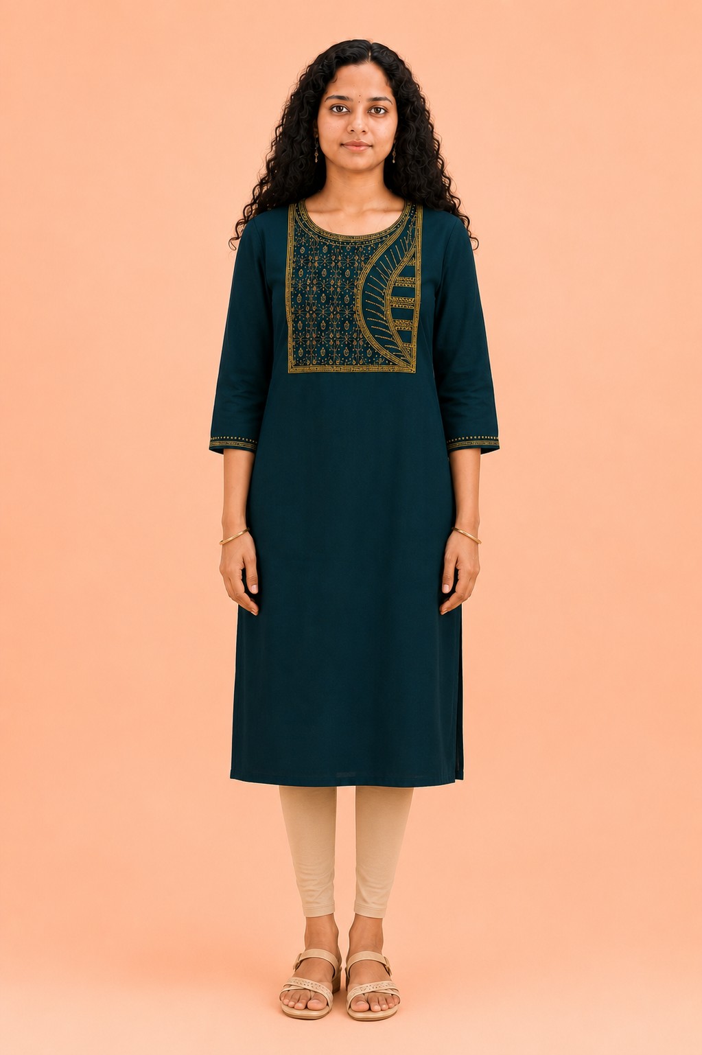 Premium vatican silk kurti fabric , straight cut - Green color