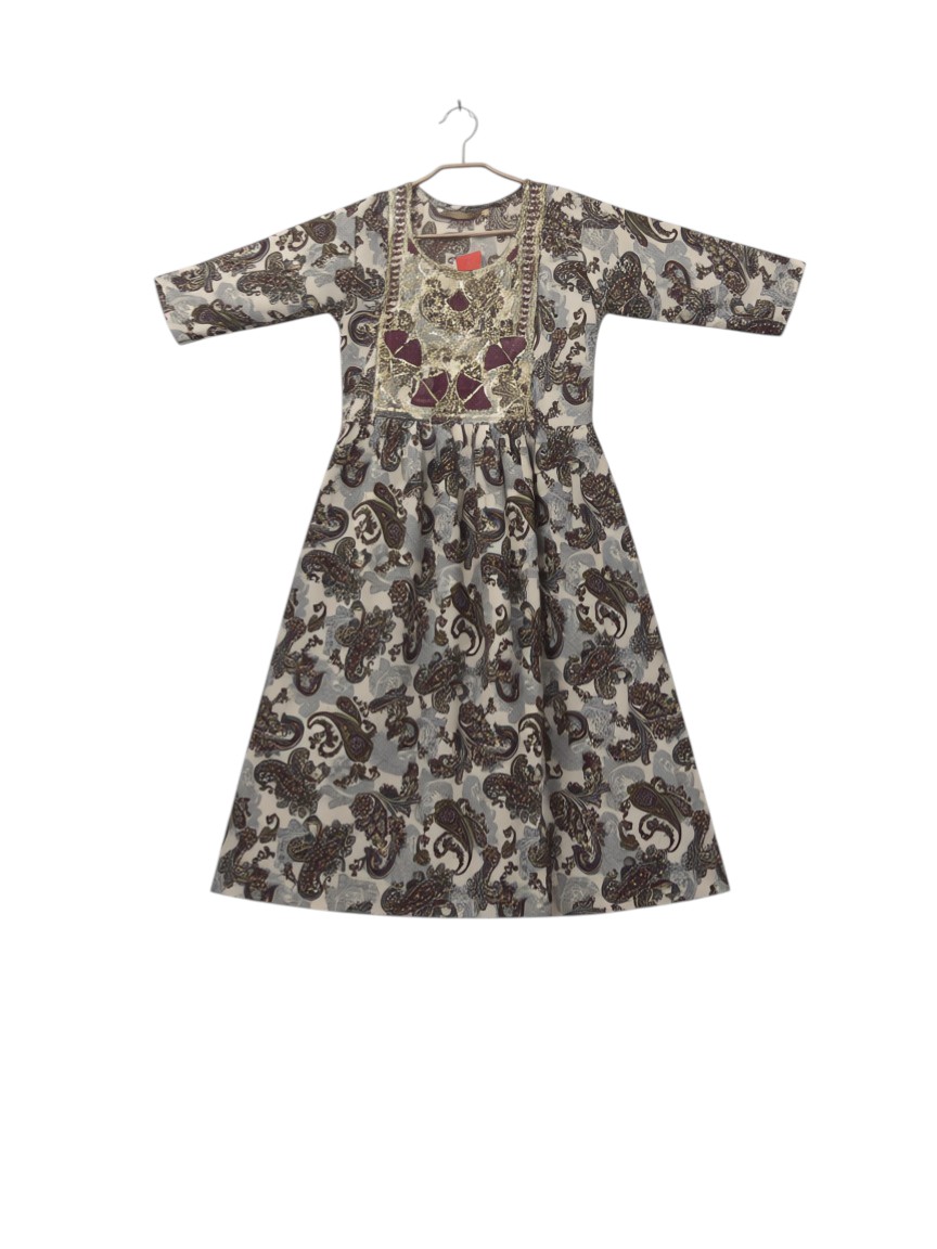 Anarkali - White color with Flower Design