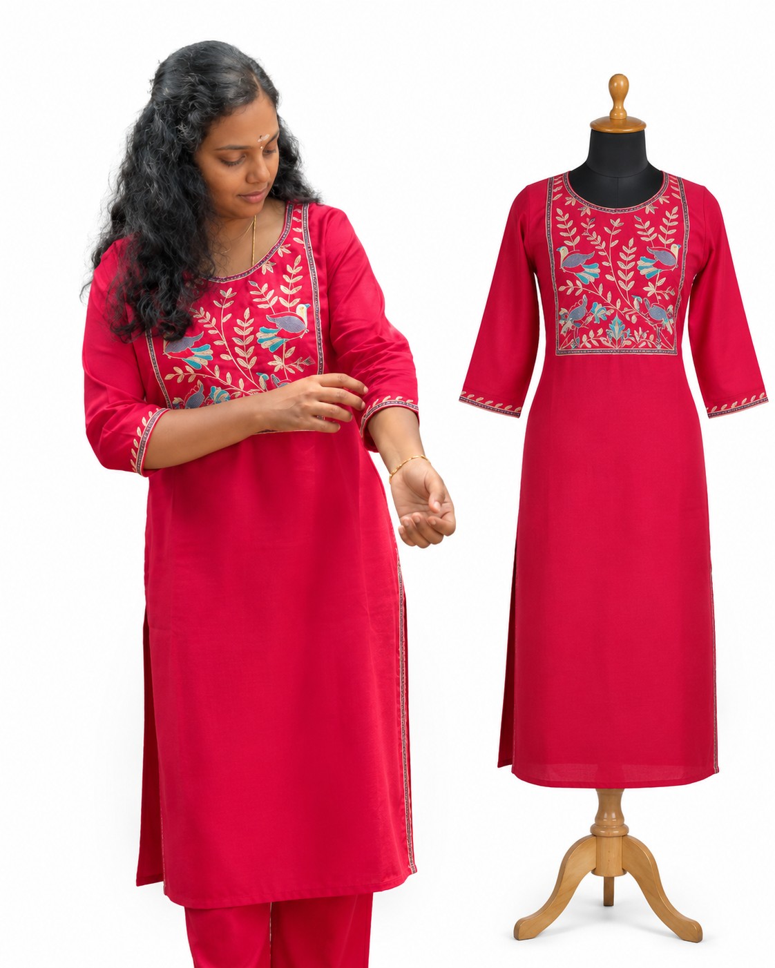  Premium vatican silk kurti fabric , straight cut - Red Color 