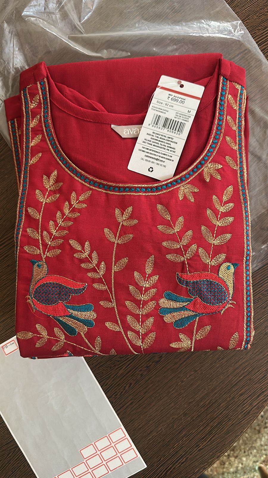  Premium vatican silk kurti fabric , straight cut - Red Color 