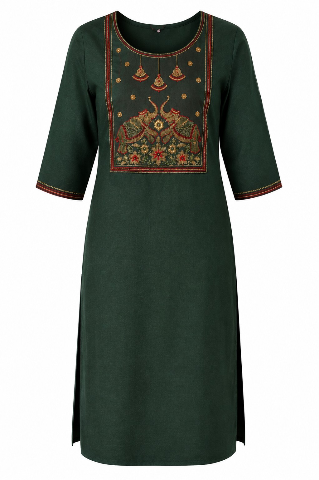 Premium vatican silk kurti fabric , straight cut - Green color 